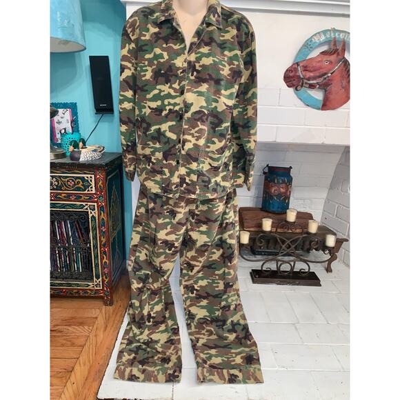 VINTAGE CAMOUFLAGE CAMO FLANNEL PAJAMAS S - Picture 1 of 6